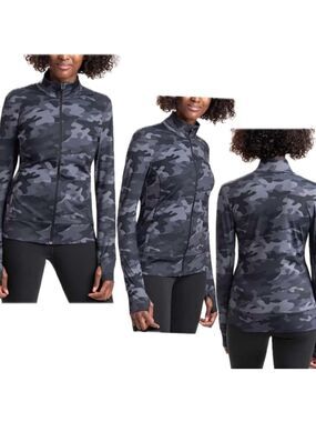 Lole gray camo full zip up jacket zipper pockets thumb holes Sz M NWOT